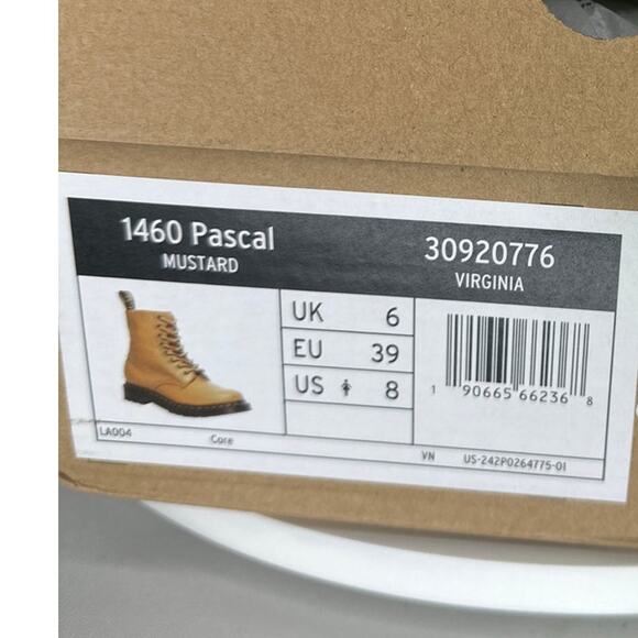 NIB Women's Dr. Martens Women's Pascal 1460 Mustard Combat Boot W8 - Picture 7 of 10